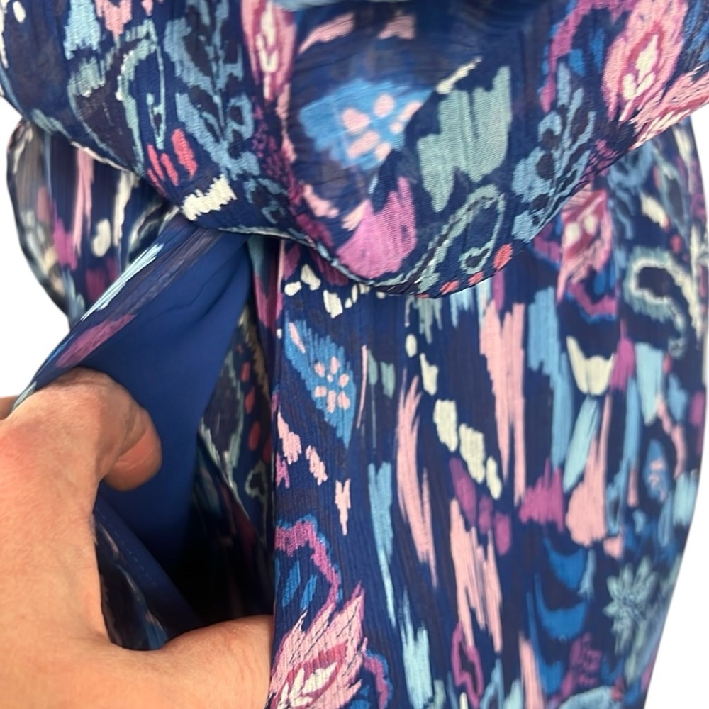 NWT Ramy Brook Exclusive Printed Marion Maxi Dress Blue Pink Pockets XS - Picture 9 of 12